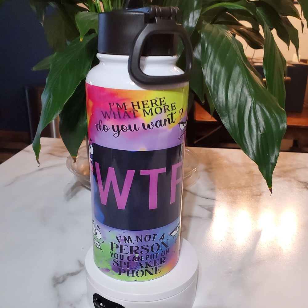 WTF Funny Quotes 32oz Hydro Handle Bottle Tumbler 💜sale
